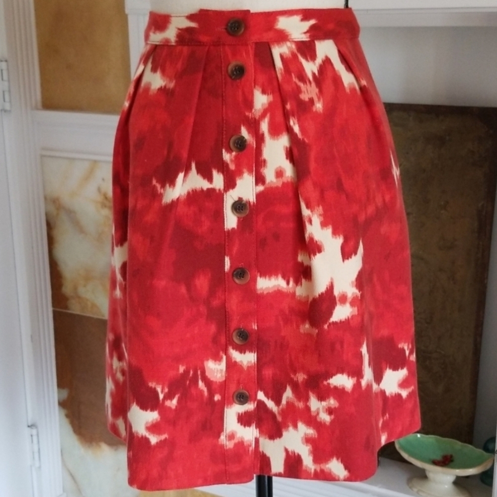 J.Crew Red & Cream Floral Wool A-Line Button Skirt Women’s 00 - Picture 14 of 15
